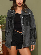 Valeria Fringe Detail Long Sleeve Denim Jacket