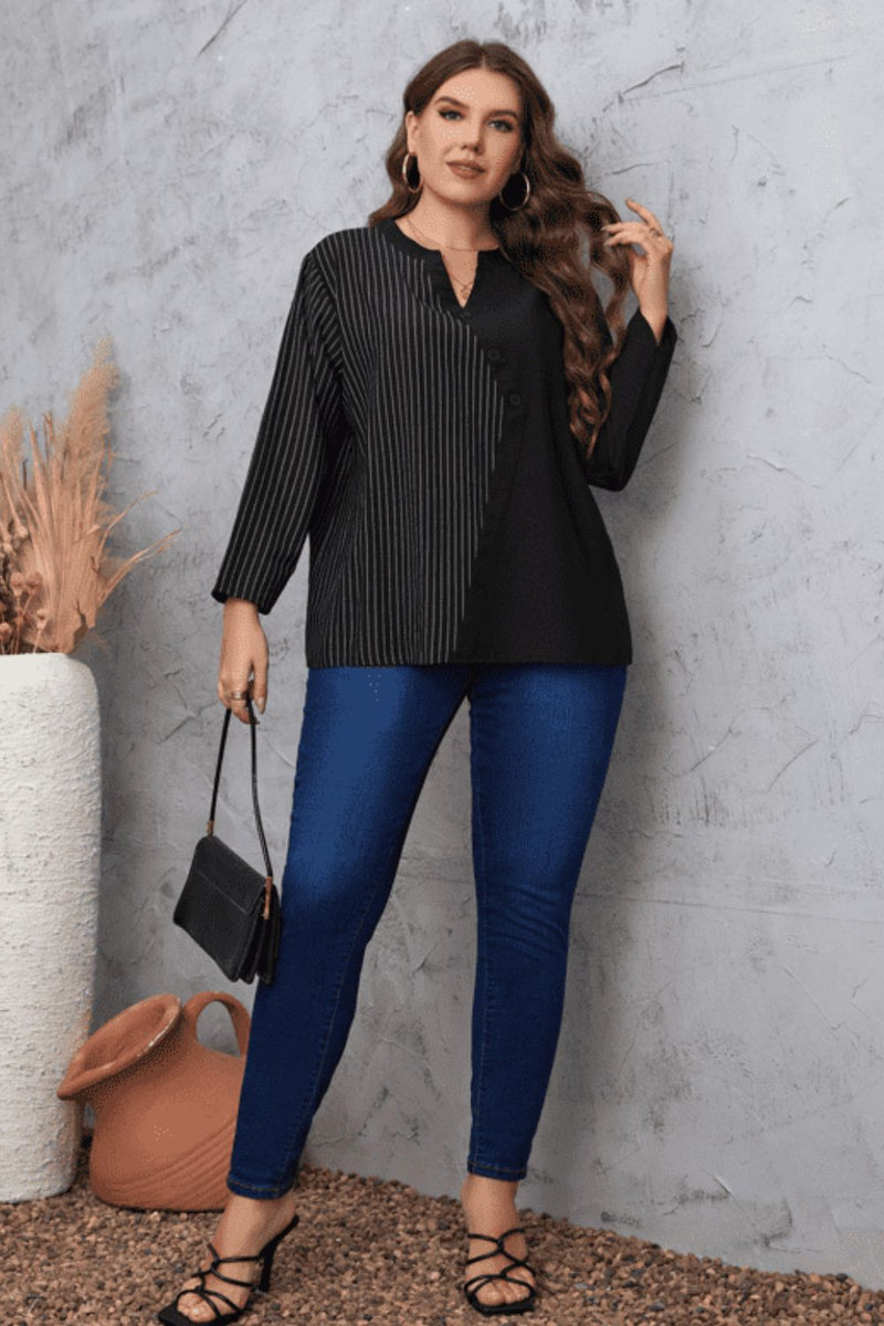 Martha Plus Size Striped Notched Neck Top