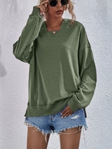 Viola Dropped Shoulder Slit Hoodie