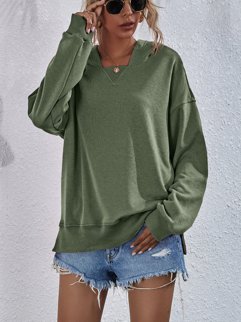 Viola Dropped Shoulder Slit Hoodie