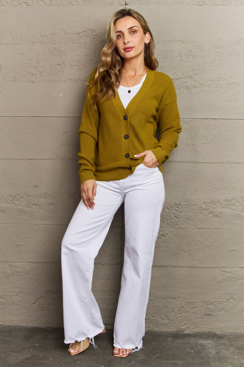 Zenana Full Size Button Down Cardigan in Chartreuse