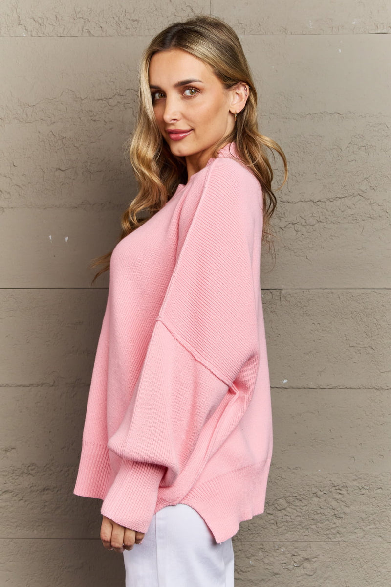 Samira Slouchy Side Slit Sweater in Pink