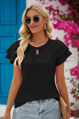 Beatrix Tie-Neck Flutter Sleeve Blouse