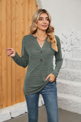 Ila Notched Neck Long Sleeve T-Shirt