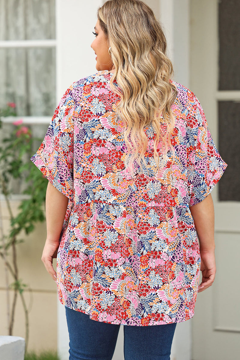 Ingrid Plus Size Printed Notched Neck Half Sleeve Top