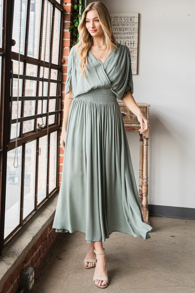 Quinn Full Size Napa Valley Gauze Surplice Midi Dress