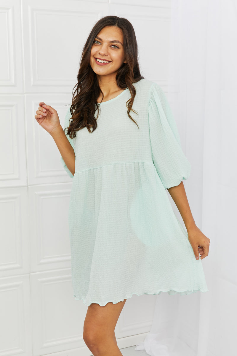 Minerva Full Size Puff Sleeve Mini Dress