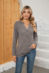 Ila Notched Neck Long Sleeve T-Shirt