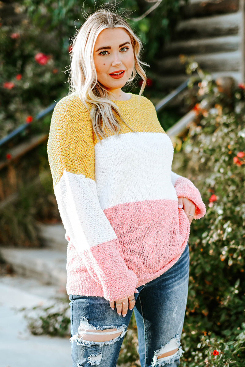Emmie Plus Size Color Block Round Neck Sweater