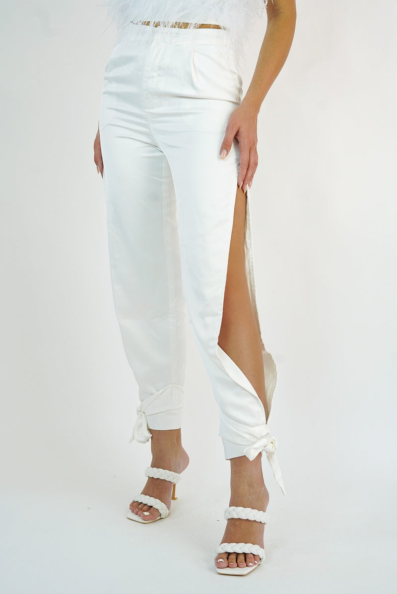 Stephanie Satin Side Knot Pants in BLACK/WHITE