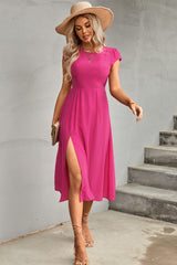 Anna Tie Back Cutout Round Neck Split Dress
