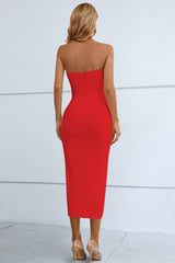 Ophelia Cutout Strapless Drawstring Detail Split Bandage Dress
