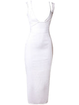 Freyja Ribbed Deep V Midi Bandage Dress