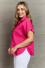 Violet Textured Button-Up Cuffed Dolman Sleeve Shirt