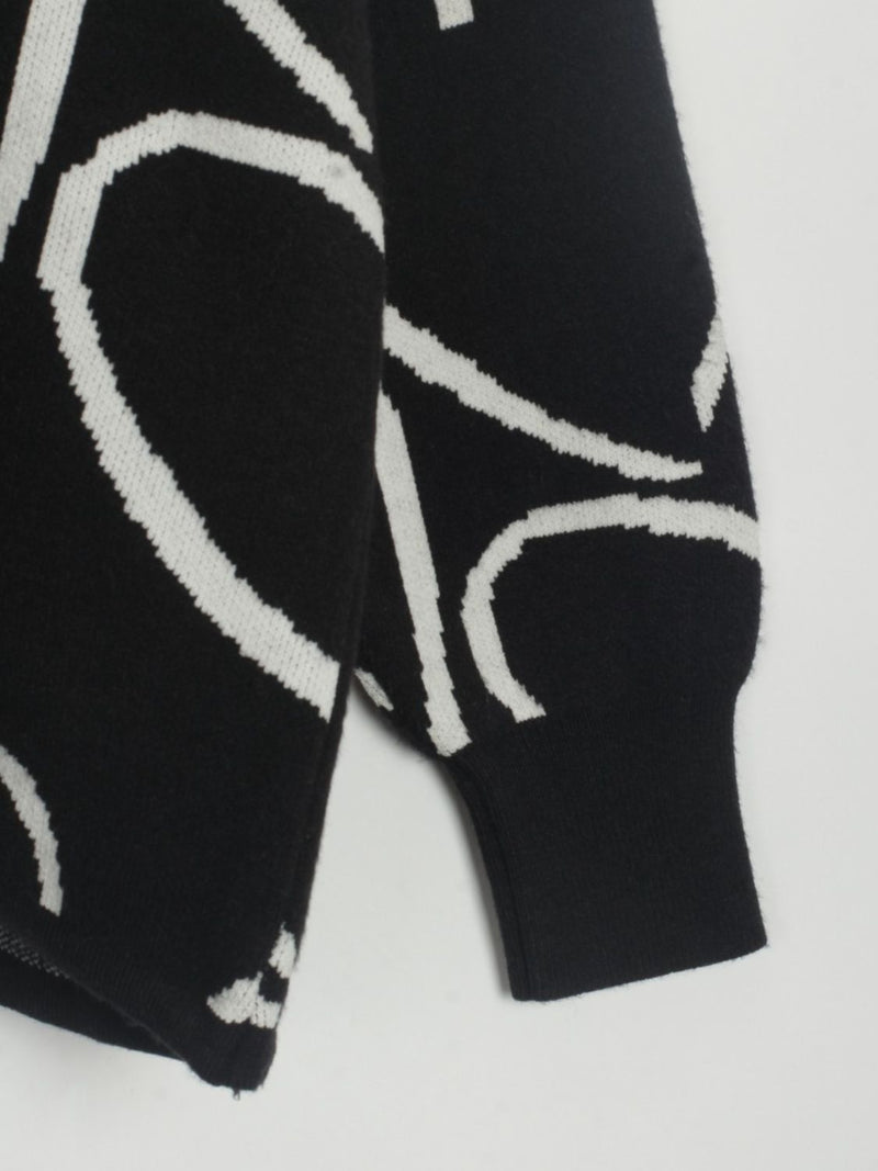 Divine Heart Pattern Drawstring Hem Sweater