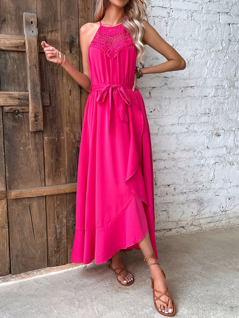 Allyson Grecian Neck Tie Belt Dress