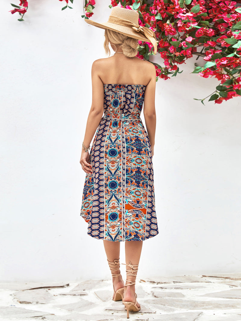 Tiana Printed Strapless Tie Belt Dress