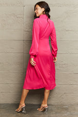 Opal Collared Neck Long Sleeve Twisted Midi Dress