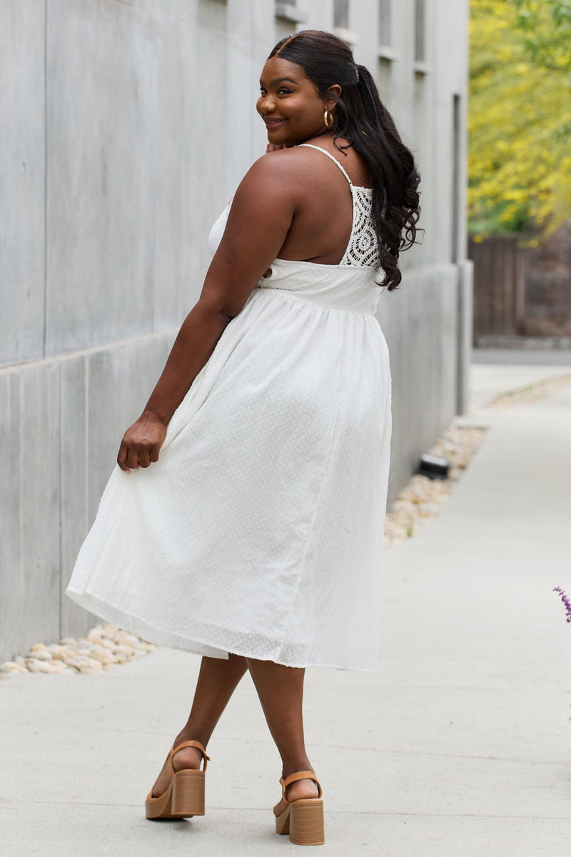 Jasmine Full Size Lace Detail Sleeveless Lace Midi Dress