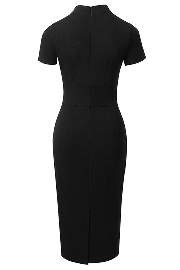 Alessandra Round Neck Tie Front Short Sleeve Buttoned Dress