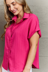 Violet Textured Button-Up Cuffed Dolman Sleeve Shirt
