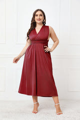 Della Plus Size Tied Surplice Sleeveless Midi Dress