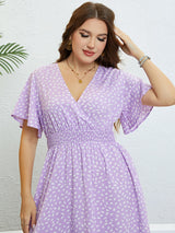 Thalia Plus Size Printed Smocked Waist Surplice Dress