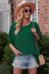 Aubriella Round Neck Dolman Sleeve Textured Blouse