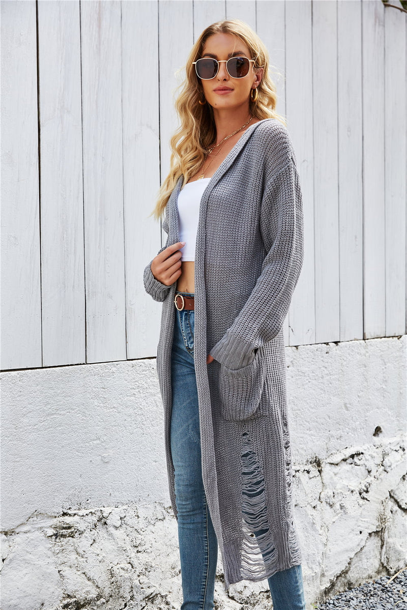 Sariyah Open Front Long Sleeve Hooded Cardigan