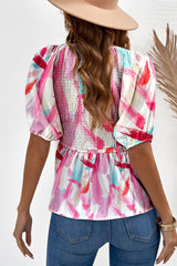 Aubrey Printed V-Neck Babydoll Blouse