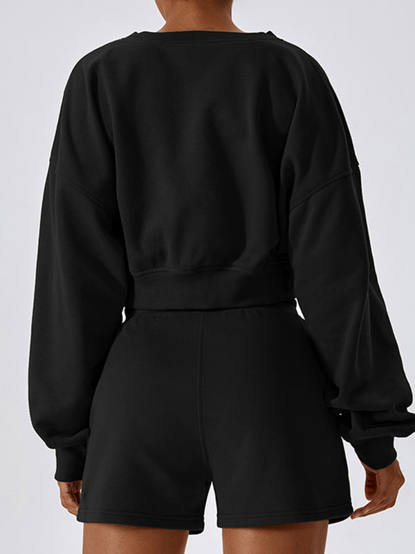 Raquel V-Neck Dropped Shoulder Sports Sweatshirt