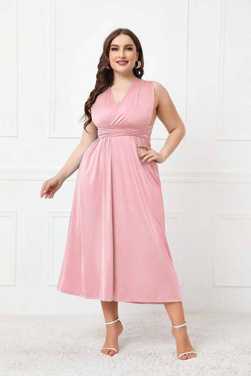 Della Plus Size Tied Surplice Sleeveless Midi Dress