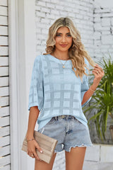 Joyce Ribbed Trim Round Neck Knit Top