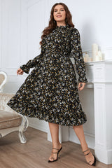 Nicola Plus Size Floral Flounce Sleeve Midi Dress