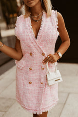 Sienna Tweed Fringe Trim Double-Breasted Sleeveless Dress