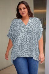 Ingrid Plus Size Printed Notched Neck Half Sleeve Top