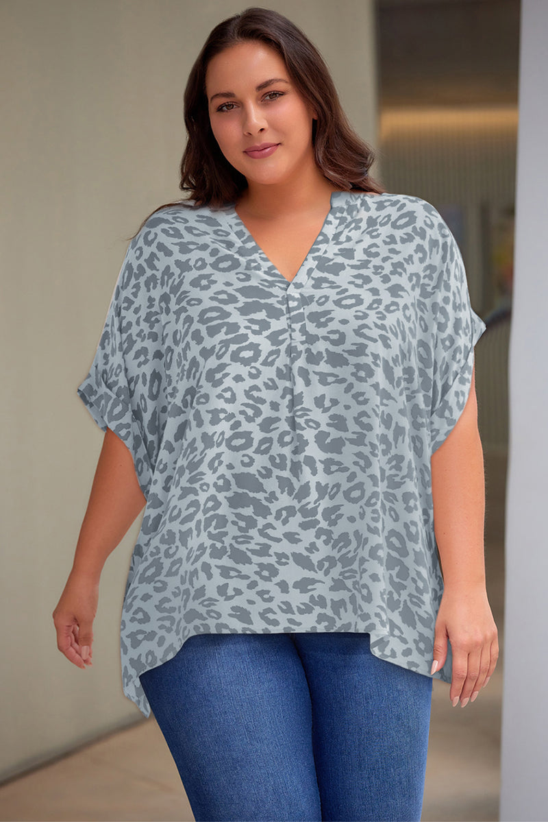 Ingrid Plus Size Printed Notched Neck Half Sleeve Top