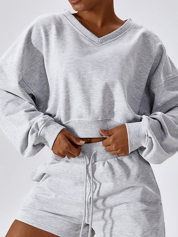 Raquel V-Neck Dropped Shoulder Sports Sweatshirt