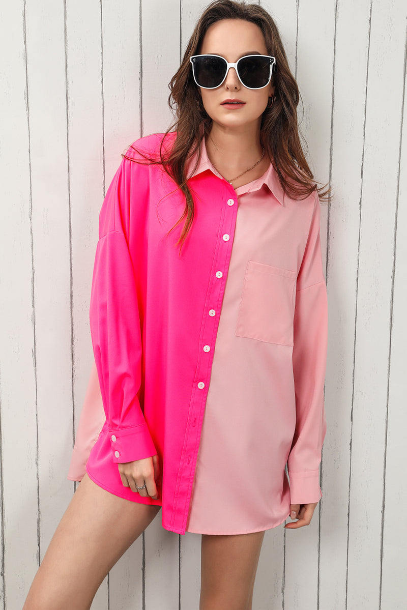 Soleil Color Block Collared Longline Shirt