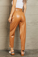Minnie Full Size Faux Leather Paperbag Waist Pants