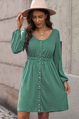 Darcy Plus Size Button Front Elastic Waist Long Sleeve Dress