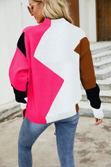 Amari Color Block Mock Neck Ribbed Trim Sweater