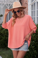 Aubriella Round Neck Dolman Sleeve Textured Blouse