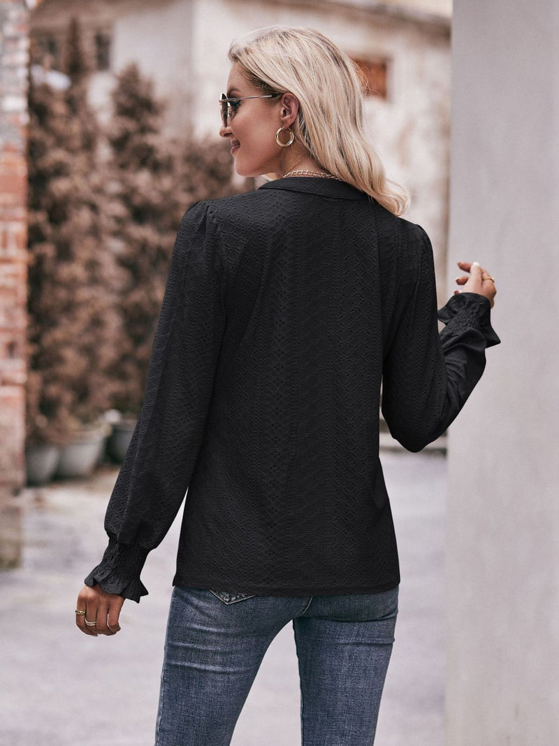 Sylvie Notched Neck Flounce Sleeve Blouse