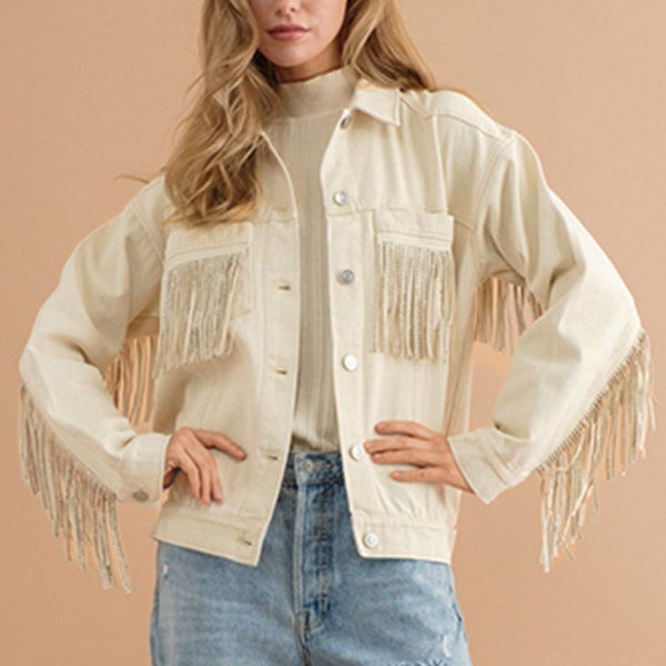 Amara Fringe Detail Dropped Shoulder Denim Jacket