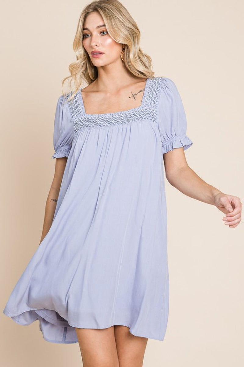 Hadley Full Size Scenic Overlook Puff Sleeve Embroidered Mini Dress