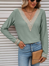 Shiloh V-Neck Eyelet Long Sleeve Top
