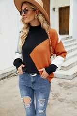 Amari Color Block Mock Neck Ribbed Trim Sweater