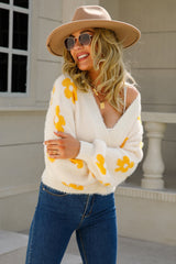 Kasey Floral Open Front Fuzzy Cardigan