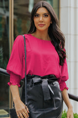 Aubriella Round Neck Dolman Sleeve Textured Blouse